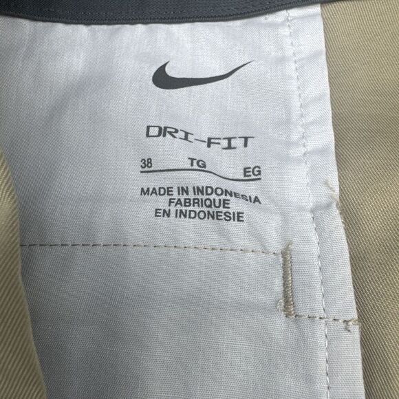 Nike Dri-Fit Mens Khaki Beige Flat Front Chino Pockets Golf Performance Sz 38 - Picture 6 of 9